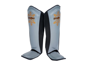 Kanong Muay Thai Shin Pads : Black/Grey Genuine Leather